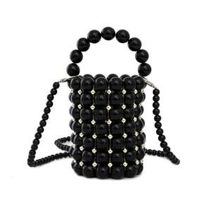 6057 Metaillic Colored Beaded Acrylic Handmade Bucket Bag with Detachable
